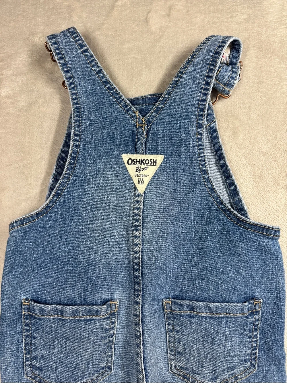 Oshkosh B’Gosh Baby Girl Denim Blue Jean Floral Trim Overalls Size 18 Months